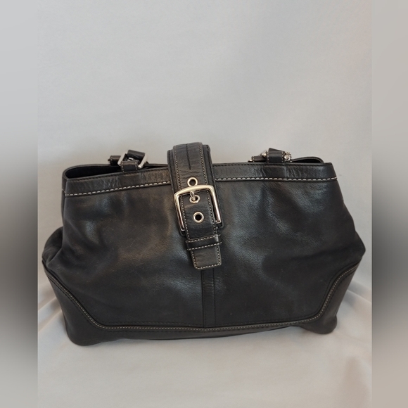Coach Handbags - Coach Hamilton Black Leather Tote Bag with Silver Accents